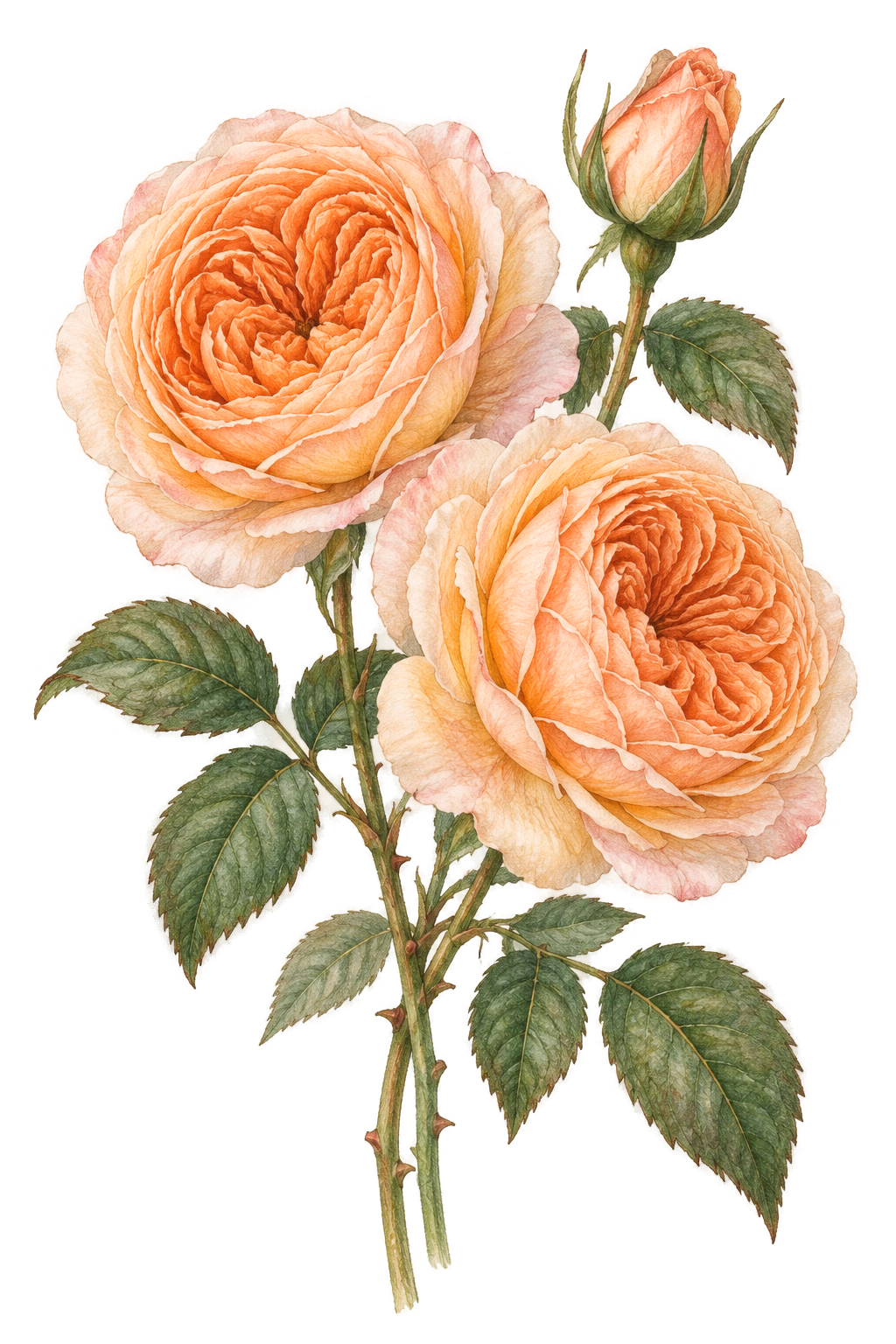 Peach Rose botanical illustration