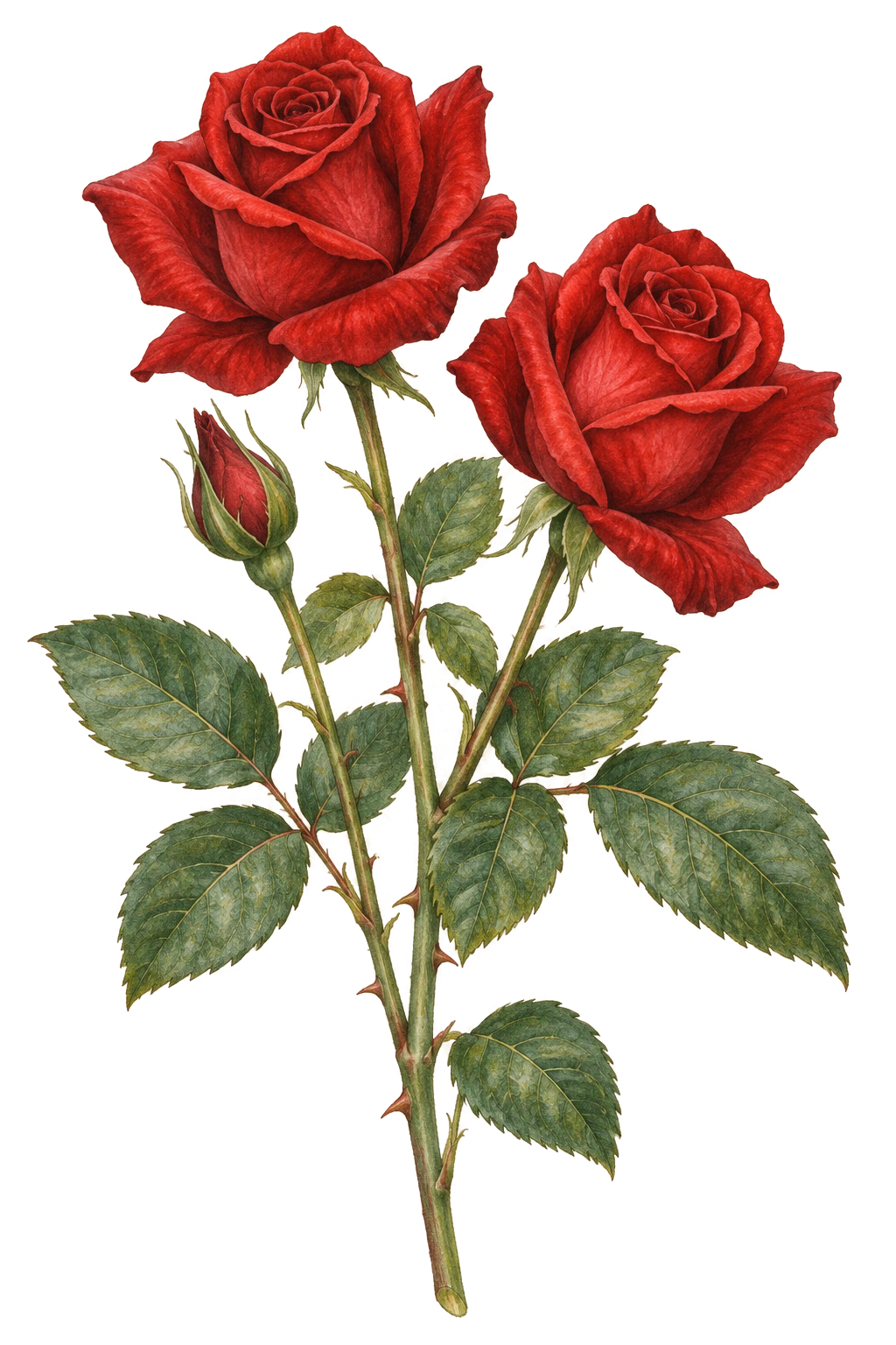 Red Rose botanical illustration