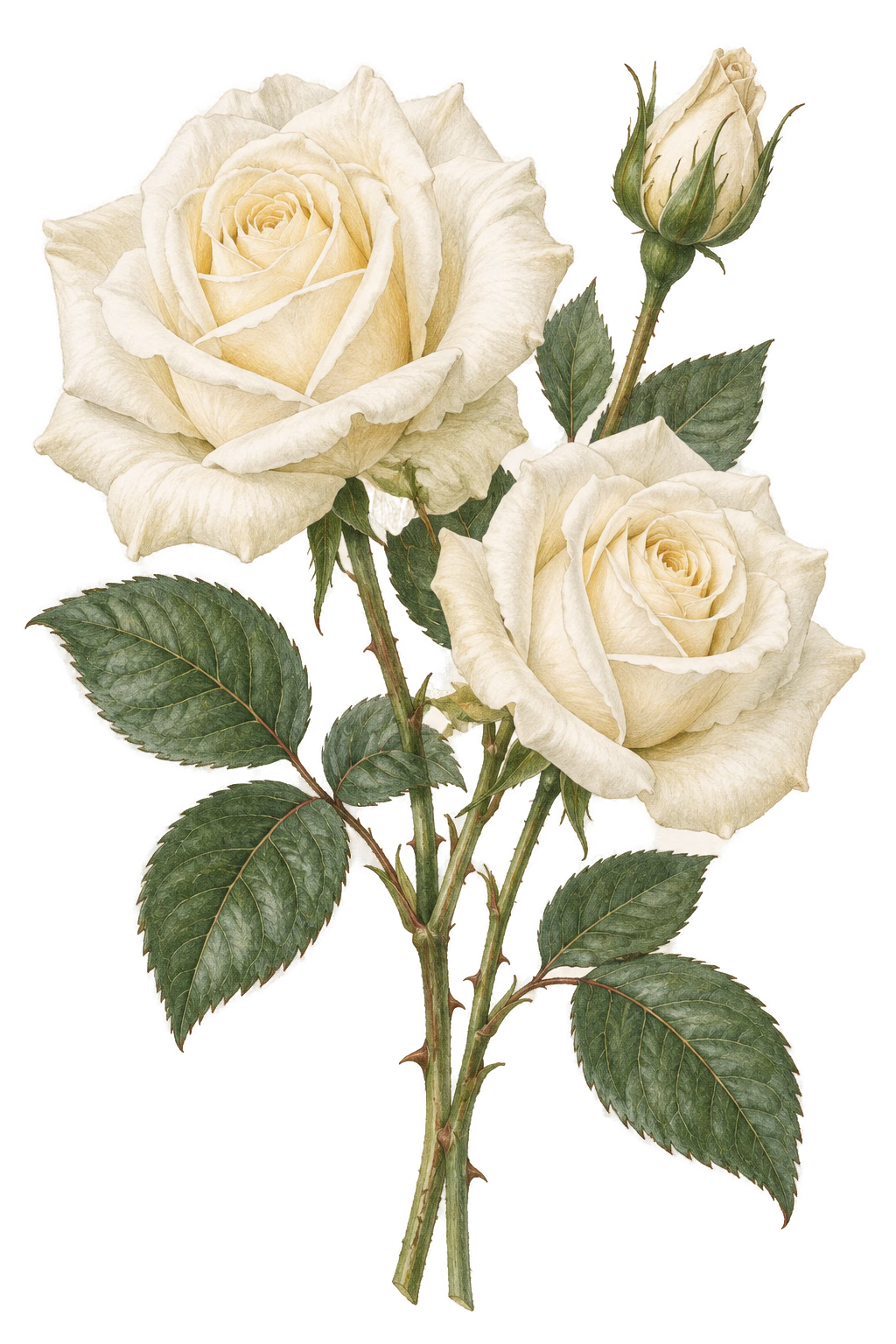 White Rose botanical illustration